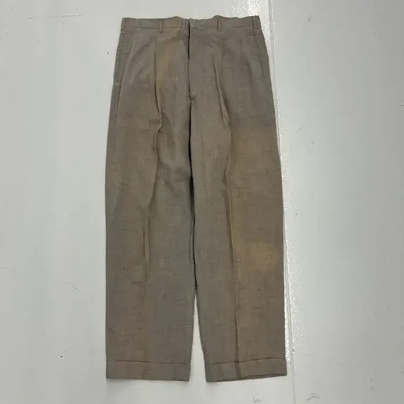 Vintage 50s Kahn Grey Fleck Wide Leg Pleated Trousers 34x29