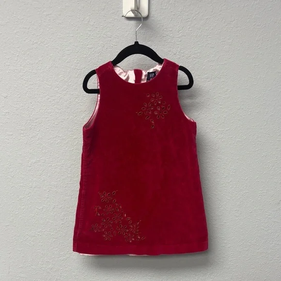 GAP Kids 4T Red Velvet Dress with Floral Embroidery, Excellent Condition. I
