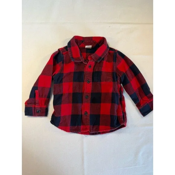 GAP Baby Toddler Boy 12-18 Months Shirt 100% cotton red black Button Down‎