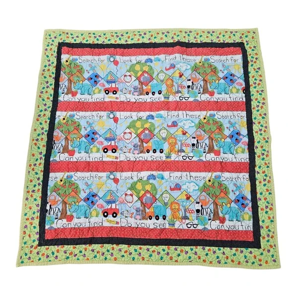 Search and Find Homemade Baby Quilt Toddler Play Mat Animals Cars Trees Boy Girl