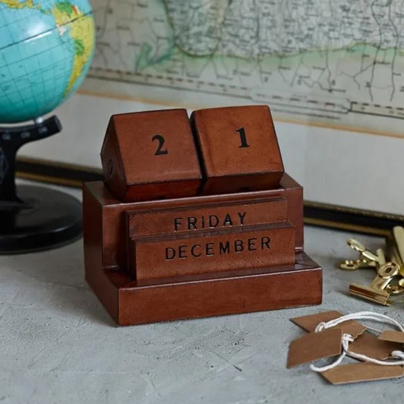 Leather Perpetual Block Calendar
