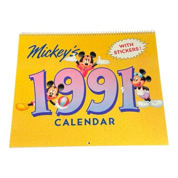 Disney Mickey Mouse Calendar 1991 With Stickers Carlton‎ Greetings