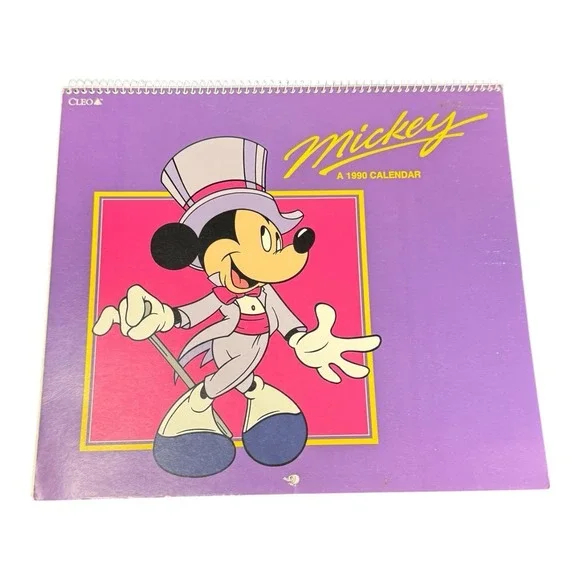 Disney Cleo Mickey Mouse Calendar 1990 Vintage 12‎ Frameable Prints VF