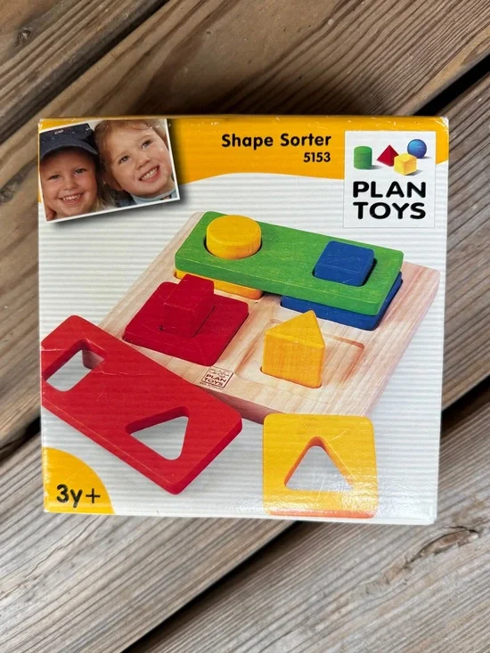 NIB Plan Toys Shape Sorter - Multicolor Wooden Toddler Toy educational play