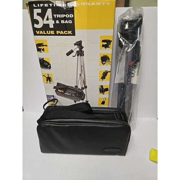 Ambico V-5593 54 inch Camera Tripod Adjustable 3-Way Pan Head with Travel Bag