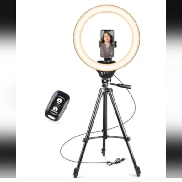 LED Ring Light with Black Tripod and Remote Control