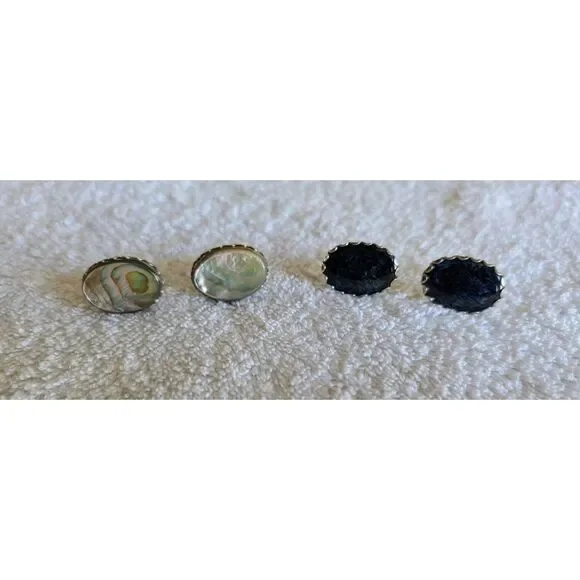 Lot of 2 Vintage Abalone Shell Cufflinks Silver Tone Oval Toggle Back