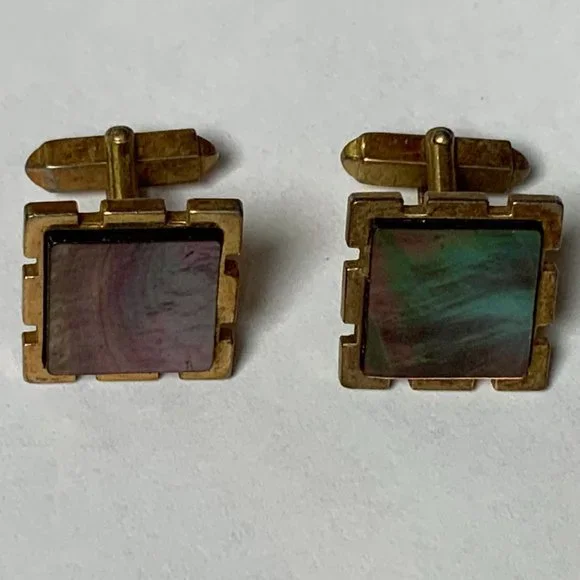 Men's Vintage Square Cuff Links with Iridescent Stones