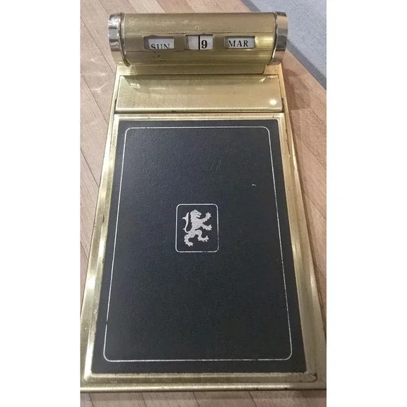 RARE VTG 1950's Brass Perpetual‎ Black Rolling Desk Calendar Notepad MCM SHERMAN