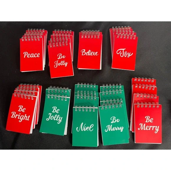 Set of 35 Christmas Mini Notebook Spiral Bound Journal Holiday Phrases Red Green