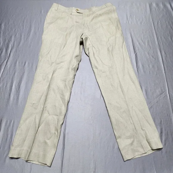 Lauren Ralph Lauren M 36x30 Beige 100% Linen Straight Leg Dress Pants Trousers