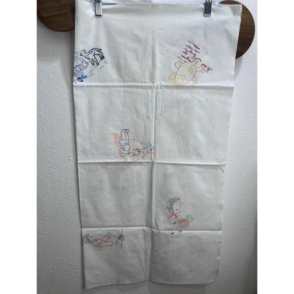 Vintage Nursery Rhyme Fabric Quilt Unfinished Embroidery Humpty Dumpty &‎ More