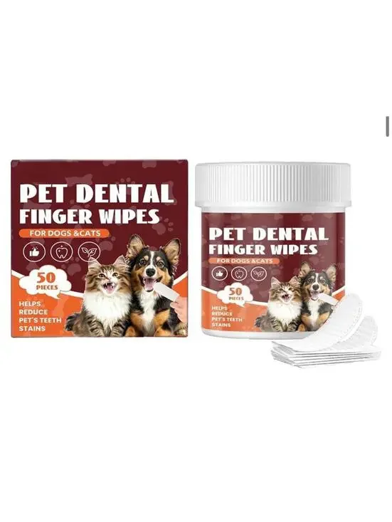 Pet Dental Finger Wipes for Dogs & Cats - 50 Pieces