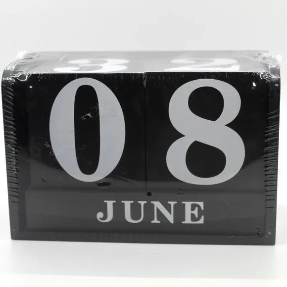 Black Wooden Calendar Desktop Wood Big Block Month Date Display Home Office NEW