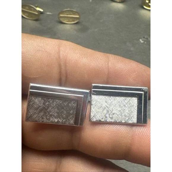 MCM Cufflinks SWANK Silver Toned Square‎ Beveled Edge 3/4