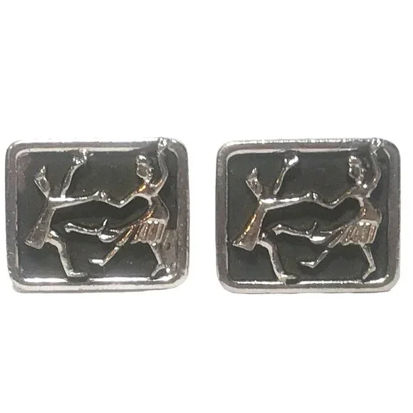 1940s 1950s Dancing Couple Cufflinks Silver Tone and Black Jitterbug Lindy