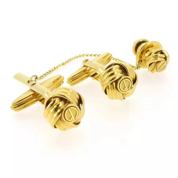 dunhill cuff 2 items set gold plated Authentic used T16826
