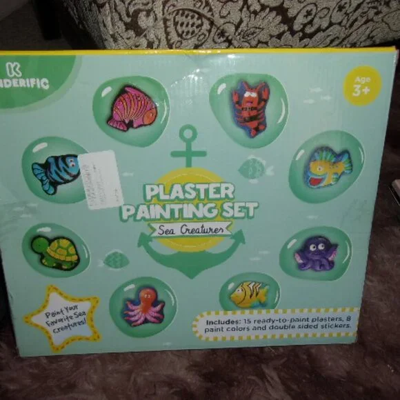 Kinderific Fish Plaster Painting, Figurines, Paints, Brushes New