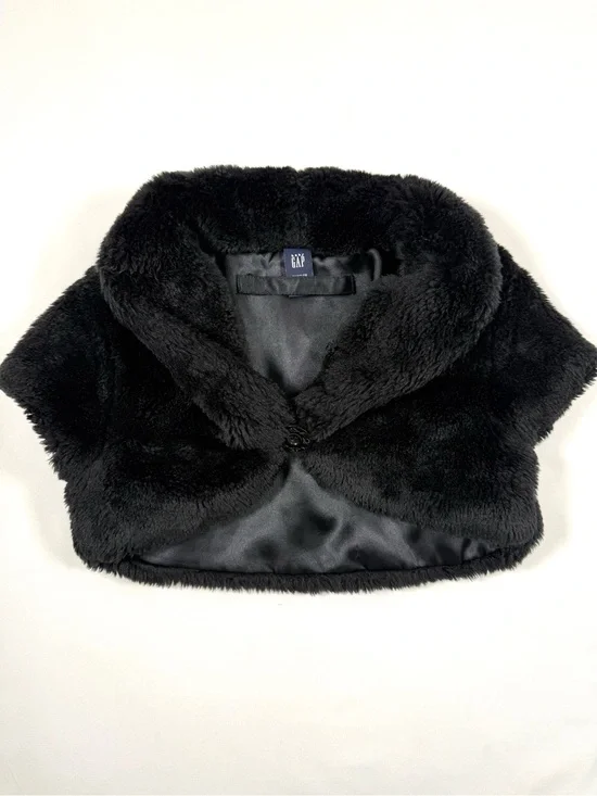 VINTAGE GAP Girls Black Faux Fur Capelet Shrug Toddler L-XL 3T-5T Holiday Formal