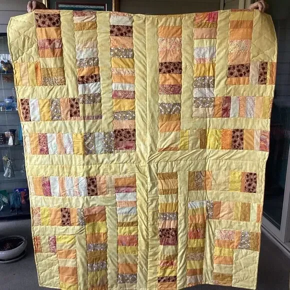 NWT. Hand Crafted Patchwork Yellow and Brown Quilt