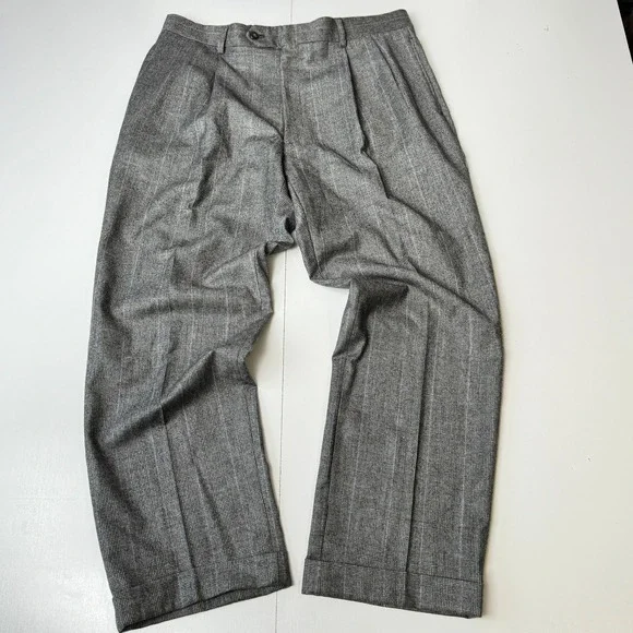 Jos A Bank Executive Collection 100% Wool Pleated Pants Grey Plaid 36R