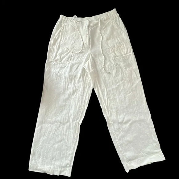 J Jill linen wide leg White Pants w pockets women’s size 10