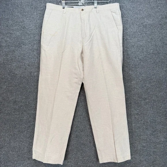 Lands End Pants Mens 40 Beige Linen Blend Traditional Fit Chino Slacks Casual