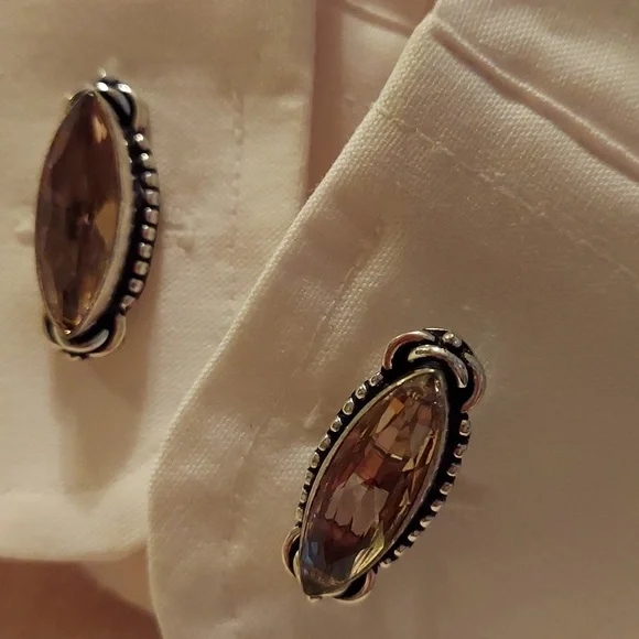 Morganite Long Oblong Sterling Silver Cuff links