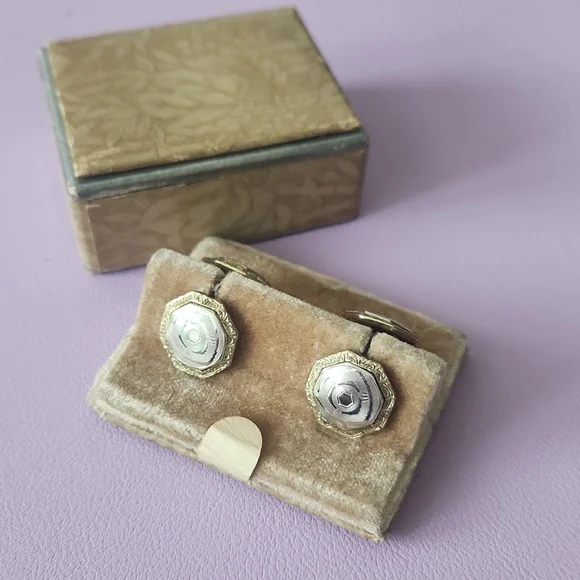 Belais stamped 14k gold, white gold front, cuff links vintage