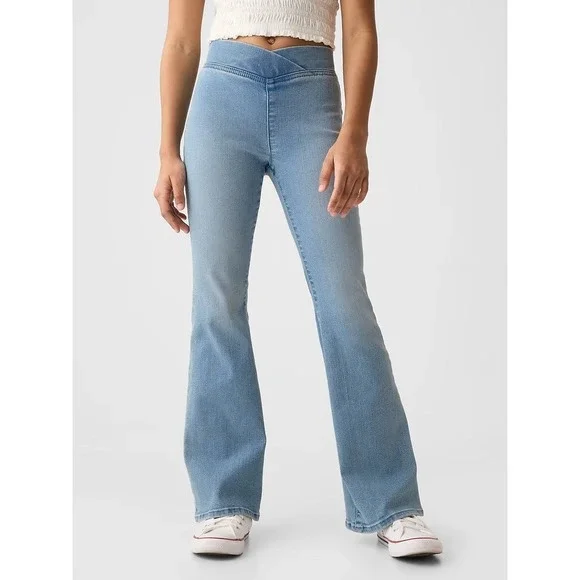 NWT GAP Kids High Rise Flare Jeggings Blue Denim Jean 14 Plus Light Wash Stretch