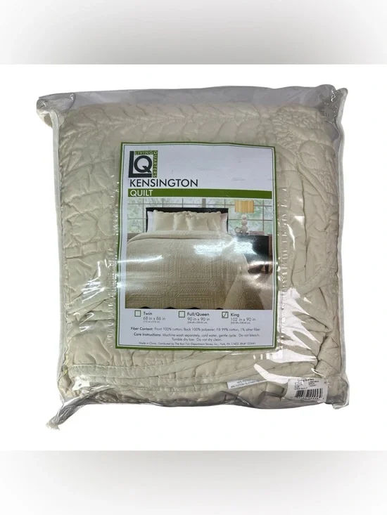Living Quarters Kensington King Size Quilt 102x90 Birch Ivory 100% Cotton Front