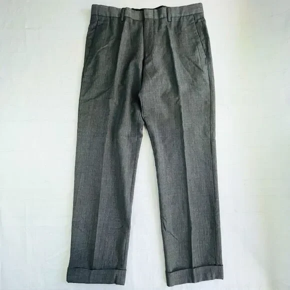 J.Crew Ludlow Wool Pants Mens 32 Gray Flat Front Slim Fit Suit Pants Taper Cuff
