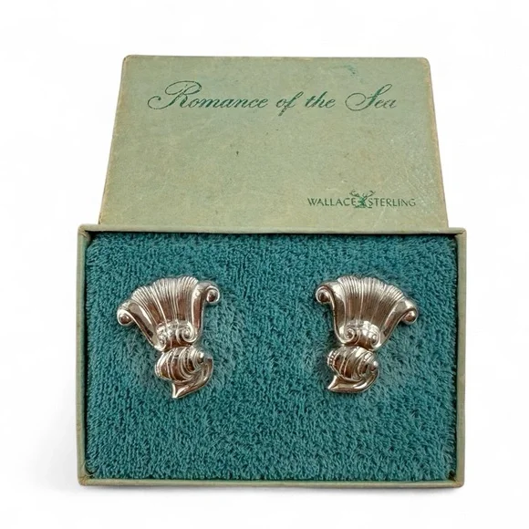 Vintage Wallace Romance of the Sea Sterling Art Nouveau Scroll Silver Cufflinks
