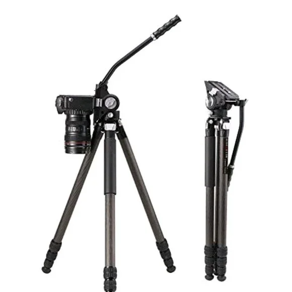 Carbon Fiber Metal Video Tripod with Metal Fluid Head Heavy Duty Loads Up NEW