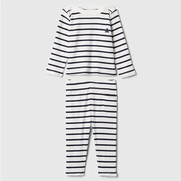 GAP Baby Softspun Pointelle Rib Outfit Set 0-3M Black White Stripe