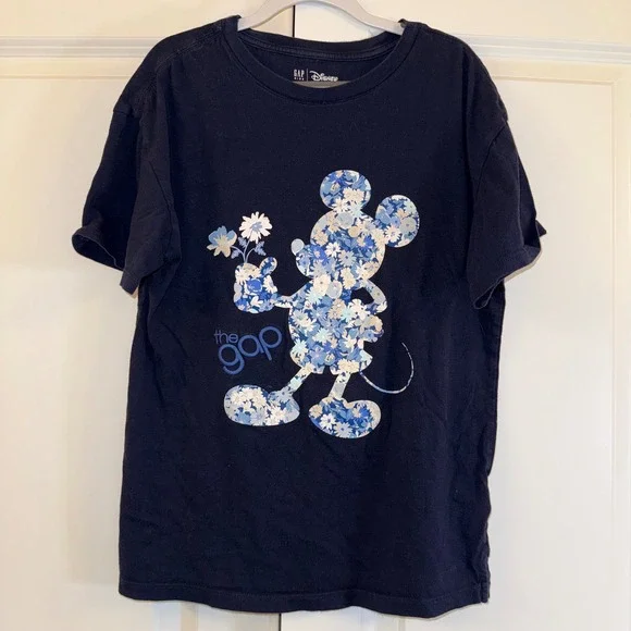 Gap Kids Disney Mickey Mouse‎ Floral Print T Shirt Blue Size L