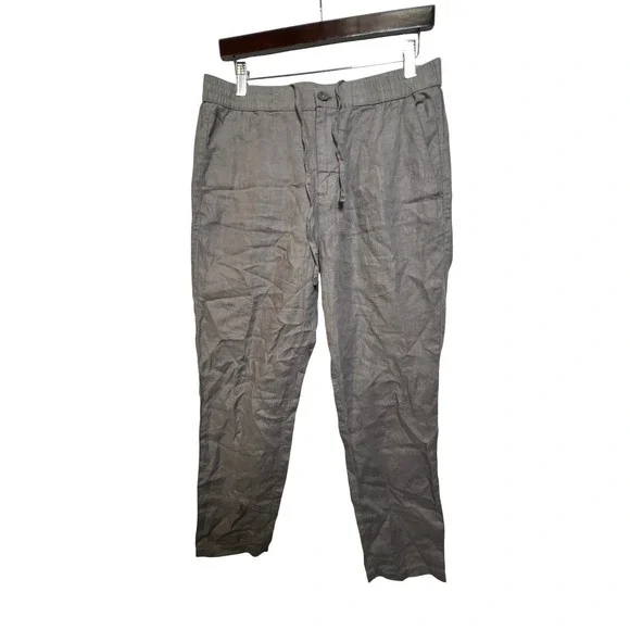 Cottonworld Mens 100% Linen Drawstring Trousers Grey Tapered Pants 32W