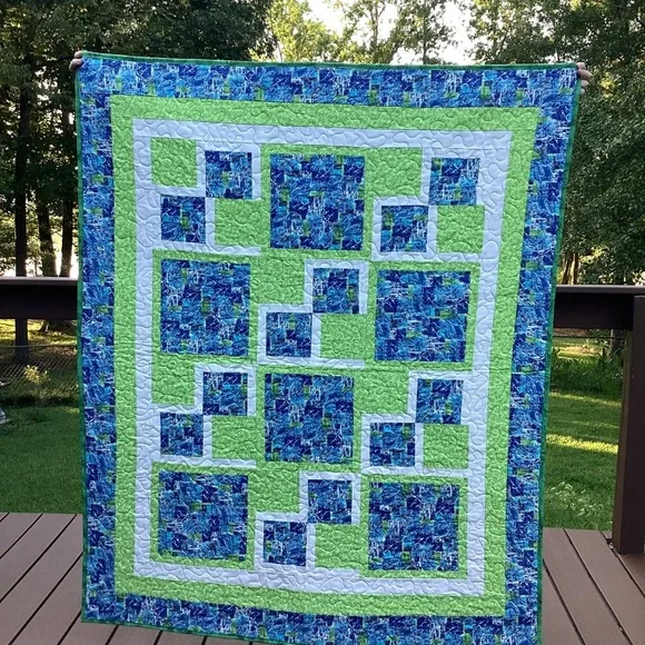 Blue & Lime Patchwork Quilt