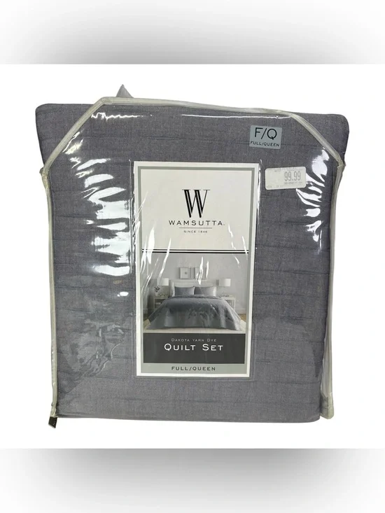 Wamsutta Dakota Yarn Dye 3-Piece Full/Queen Quilt Set Shams Denim Blue Cotton