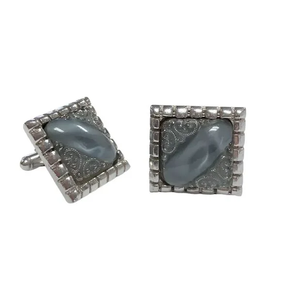 Vintage MCM Signed Anson MARBLED Lucite Filigree Cufflinks Cuff Link Estate Find