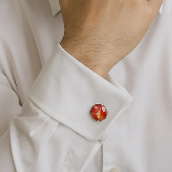 Handmade Red Gold Fluid Art Glass Cufflinks by Svetlana Yeung Size OS