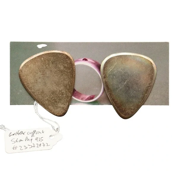 Sterling Silver 925 Guitar Pick Cufflinks Music Theme Silversmith Handmade Gift