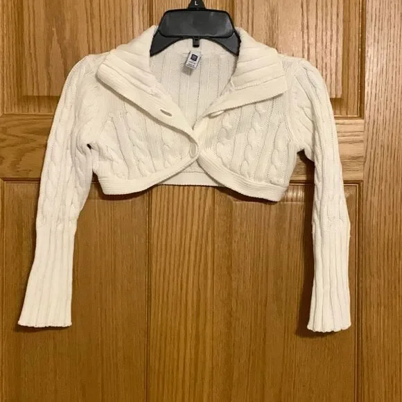 GAP | Girls Ribbed Cream Knit Cropped Button Sweater Size 4/5 XS