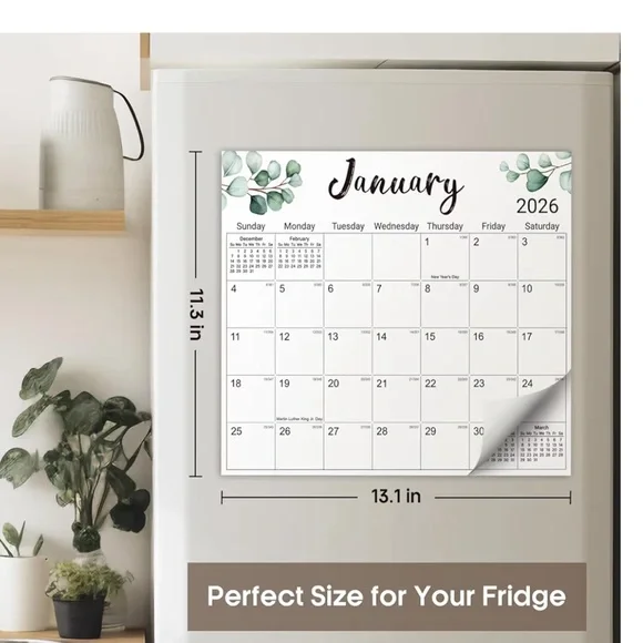 2026 magnetic fridge big calendar with greenery
