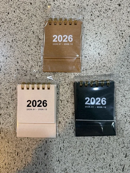 2026 Mini Spiral Desk Calendars - Brown, Cream, Black