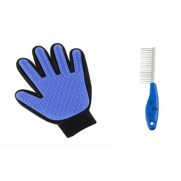 Pet Grooming Set, Shedding Glove & Wide Tooth Comb, For Shedding Fur Hair
