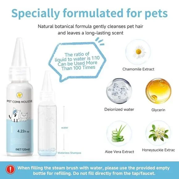 Pet Steam Brush for Dog & Cat - 3-in-1 Steam Grooming Brush