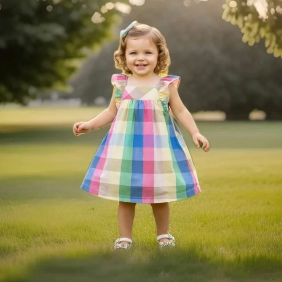 Baby Gap Toddler Girls Linen Blend Easter Plaid Sundress Size 3T