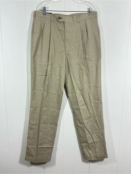 Vintage Tommy Hilfiger Sz 38x34 Mens Beige Chino Pants Khaki Pleated Cuffed