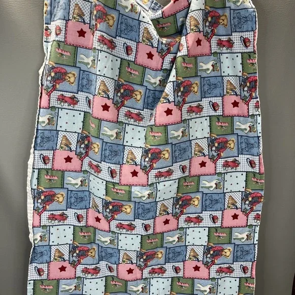 Blue Jean Teddy Toy Allover Fabric Vintage Baby Blanket Quilt 25